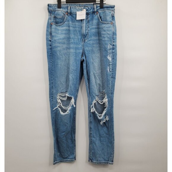 American Eagle Mom Jeans Denim Pant Women Size 12 Regular NWT Distressed Hi Rise - Picture 1 of 16